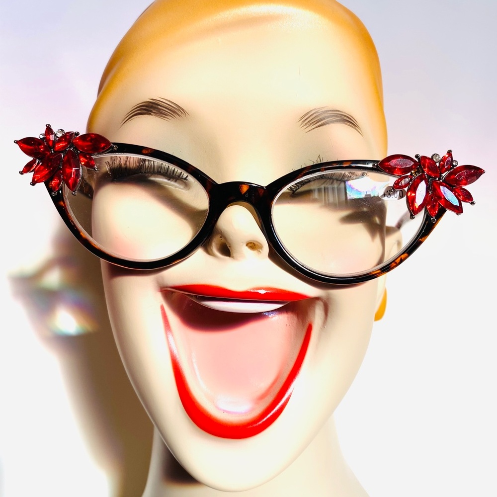 Vintage Vixen tortoise frames with Cherry Red rhinestones +3.00 reading glasses - Picture 5 of 5